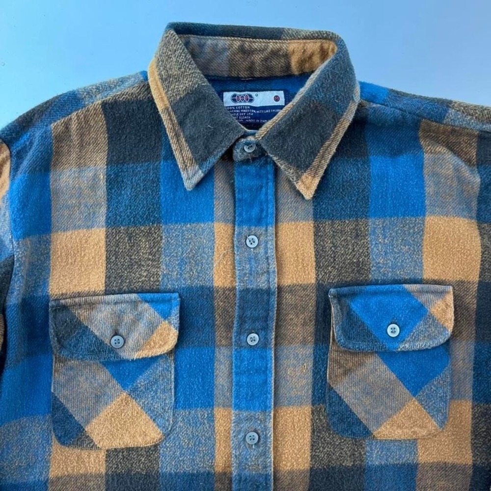 Vintage 90s Heavy VIP Blue and yellow flannel shirt - Picture 3 of 6